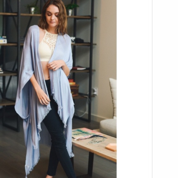 New Chic Soft High Low Fray Trim Kimono Cardi - Picture 5 of 5